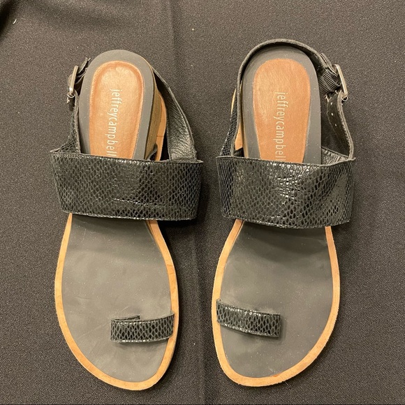 Jeffrey Campbell Black Wedge Sandals Size 8 1/2 NWOT - Picture 4 of 6